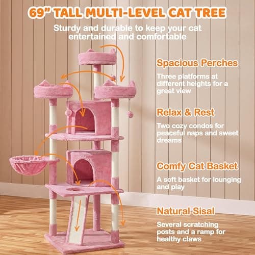 Yaheetech 68.5in Large Cat Tree with Caves & Platforms