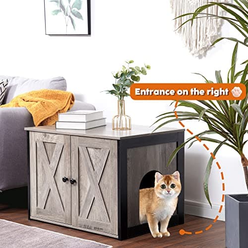 Dwanton Reversible Cat Litter Box Enclosure, Greige Wooden Furniture