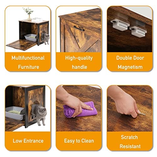 Dwanton Cat Litter Box Furniture with Reversible Entrance
