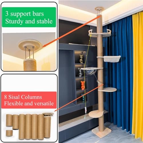 Adjustable 5-Tier Cat Tree 50-120 inches High Hemp Scratching Post