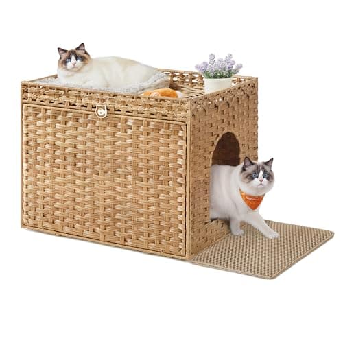Feandrea Dove Gray Handwoven Rattan Cat Litter Box Enclosure UPCL014G01 — Goose Yellow