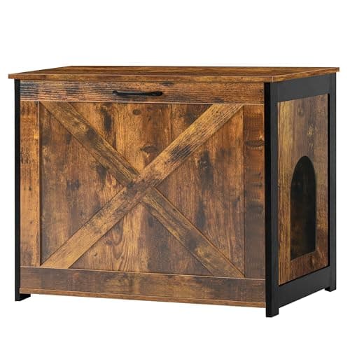 Dwanton Cat Litter Box Furniture with Reversible Entrance — Rustic Brown