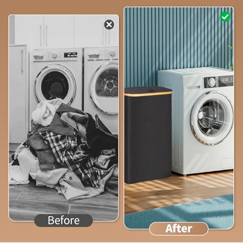 Large Black Foldable Laundry Hamper with Lid & Bamboo Handle