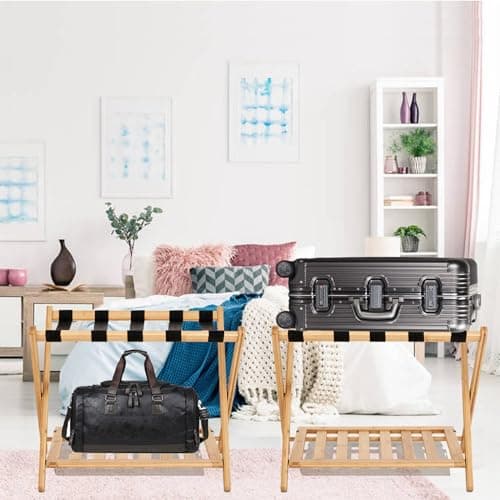 Foldable Bamboo Luggage Rack Set for Guest Rooms – No Assembly Needed