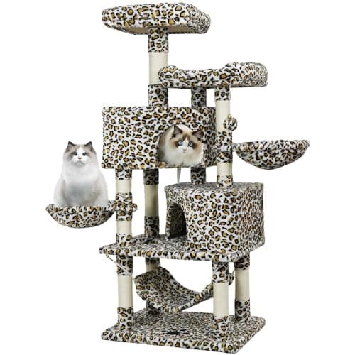 NEGTTE Multi-Level Cat Tree for Large Cats - Cat Condo & Climbing Tower — Leopard