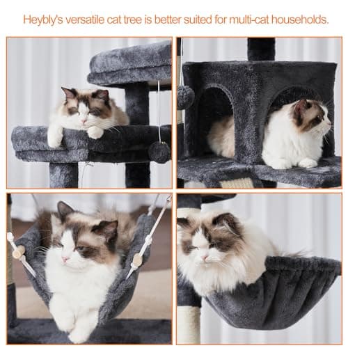 71-Inch Tall Cat Tree Tower with Multiple Features for Indoor Cats, Smoky Gray