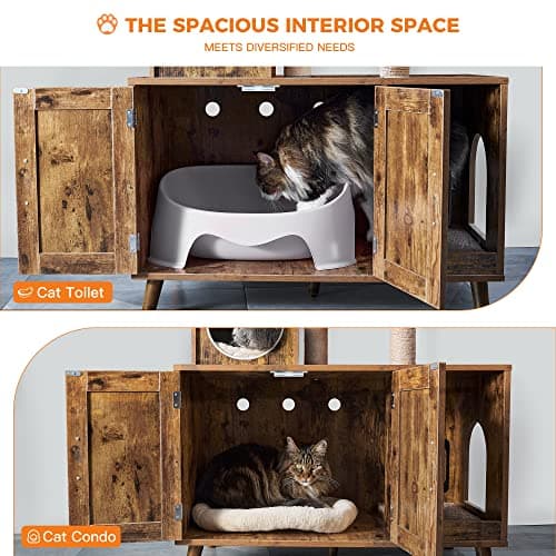 Modern Cat Tree with Litter Box Enclosure for Large Indoor Cats
