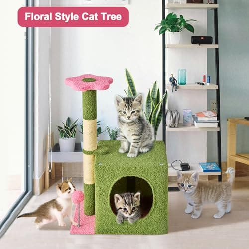 24 Inch Pink Floral Cat Tree for Indoor Cats