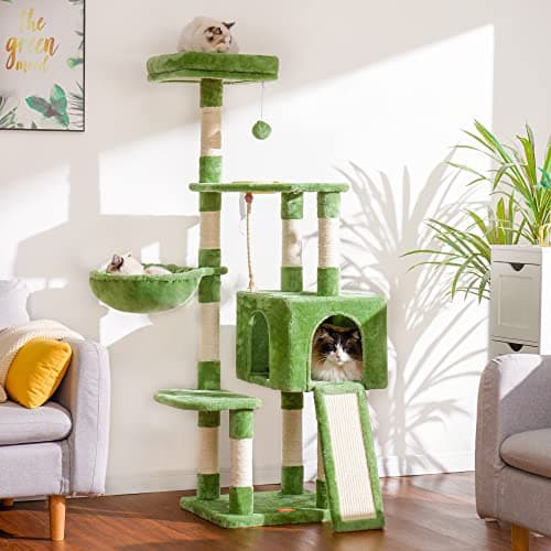 Heybly Cat Tree with Feeding Bowl and Scratching Board