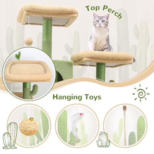 Extra Tall F76 Cactus Cat Tree Tower for Large Cats, Green