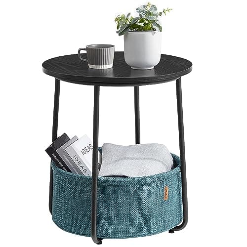 VASAGLE Laurel Green & Cream White Fabric Basket End Table — Ebony Black + Turquoise Blue