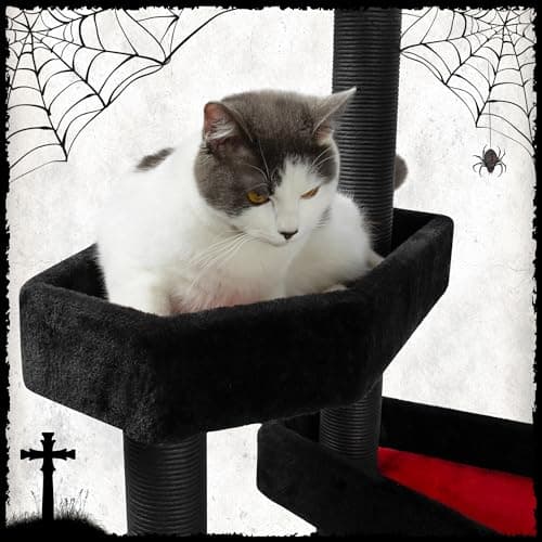 Gothic Black Cat Tree with Coffin Bed & Scratching Posts, Halloween Style for Large Cats