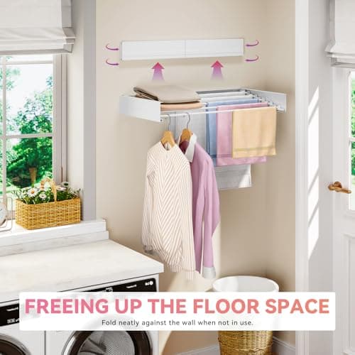APEXCHASER Foldable Wall Mount Laundry Drying Rack, 31.5 Inch, White
