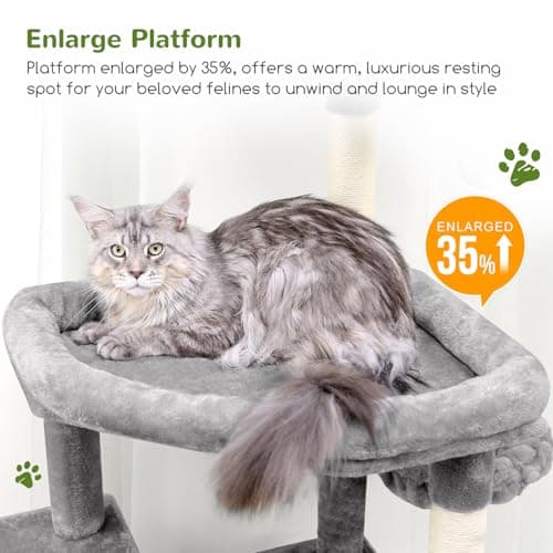 68-inch Sturdy Cat Tree for Adult Big Cats, 20 lbs Heavy Duty Light Grey