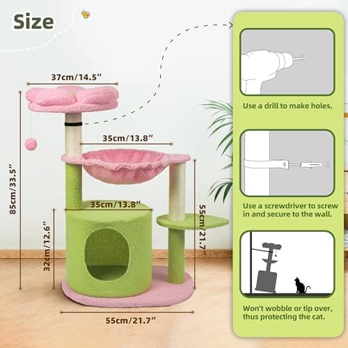 33'' Cute Cat Tower with Toys and Top Perch for Indoor Cats