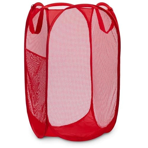Sturdy White Collapsible Laundry Hamper with Side Pocket – Space-Saving and Breathable (2-Pack) — Red
