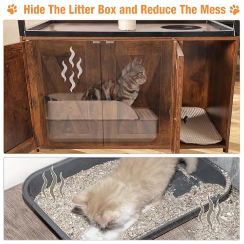 Hidden Kitty Litter Box with Barn Door, Metal Frame, Wood Enclosure (Wood, M)