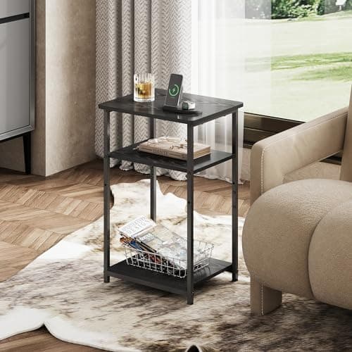 WLIVE 3-Tier Black End Table for Living Room, Bedroom, and Home Office