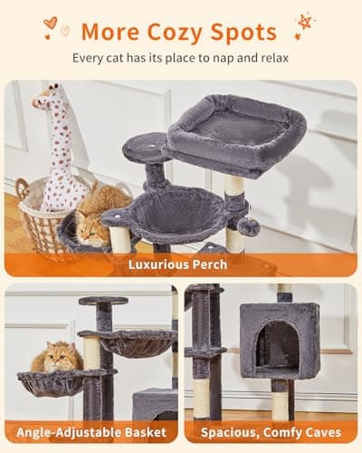 Smoky Gray Taoqimiao 39.4-Inch Cat Tree with 5 Scratching Posts & Plush Condo MS019G
