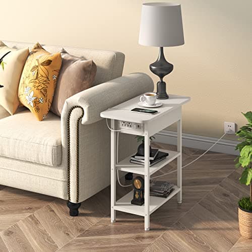 LIDYUK Flip Top Side Table with USB Ports & Outlets, White