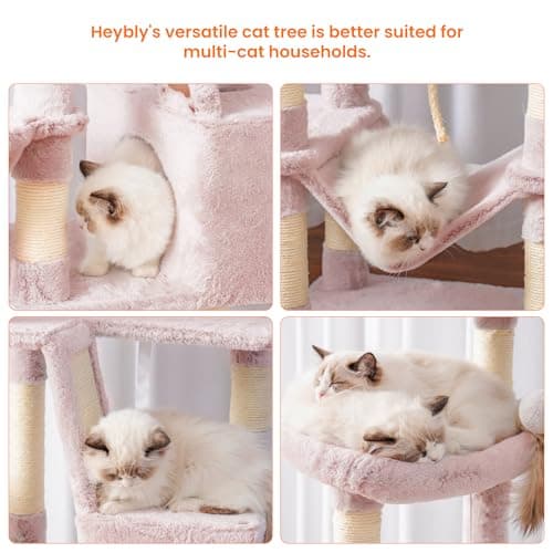 Heybly Cat Tree, 68 Multi-level Cat Tower with Scratching Board and Caves