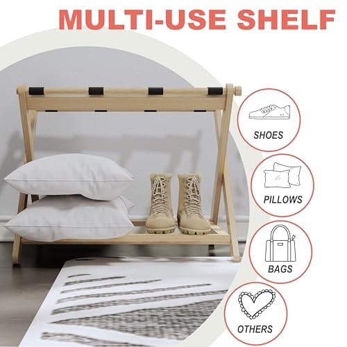 Premium Adjustable Height Luggage Rack – Durable Bamboo Stand, Holds 100 lbs, No Assembly Required