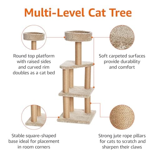 Amazon Basics Beige Multi-Level Cat Tree with Scratching Posts - Large
