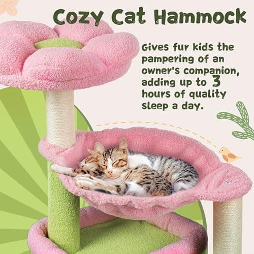 Pink Large Cat Tree with Hammock & Cat Condo - 39.4" Tall