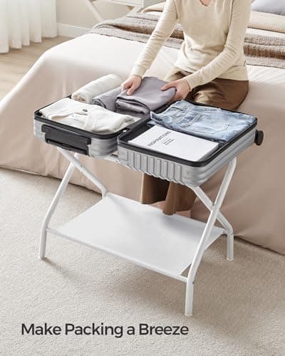 Luggage Racks for Guest Rooms and Hotels, Set of 2, Foldable, Cloud White
