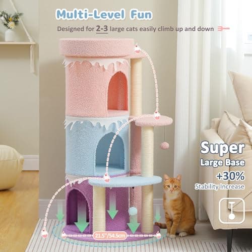 Petepela Pink 43" Cat Tree with 3 Condos for Large Cats