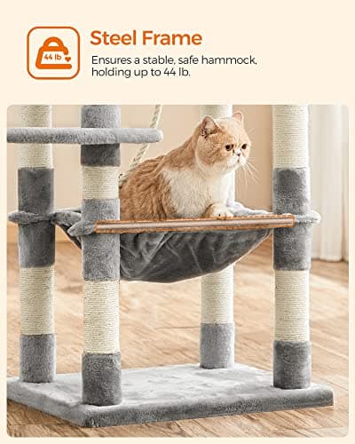 Feandrea Light Gray Cat Tree with Scratching Posts & Hammock