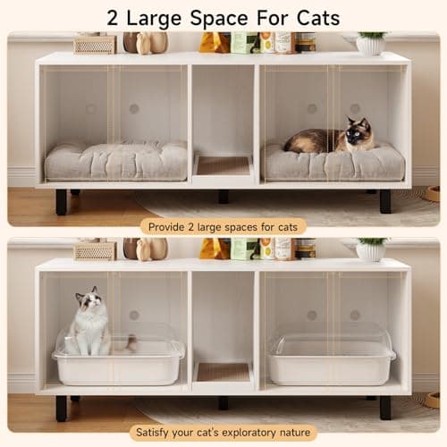 Cat Scratch Pad Litter Box Enclosure, 59 Inches, Off White, Double Room
