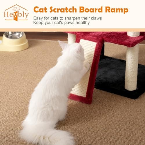 Heybly Large Indoor Cat Tree for Adult Cats, 68.1-inch Tall with Sisal Scratching Posts, Multi-Level with Hammocks, Black and Red HCT035BR