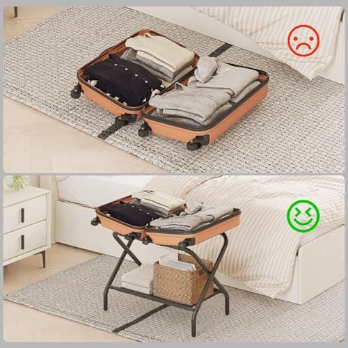 Pack of 2 Folding Luggage Racks with Shoe Shelf - Steel Stand for Guest Room, Hotel, Airbnb - Black