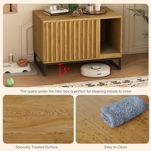 Modern Cat Litter Box Enclosure with Scratch Pad & Washroom (Natural)