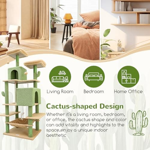 Extra Tall F76 Cactus Cat Tree Tower for Large Cats, Green