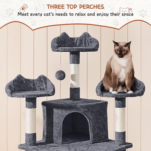 Yaheetech Large Cat Tree Tower, 76.5in Multi-Level Scratch & Play, Dark Gray