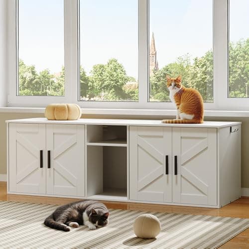 HOOBRO 58.3" Cats' Enclosure with Corridor & Double Litter Boxes, White