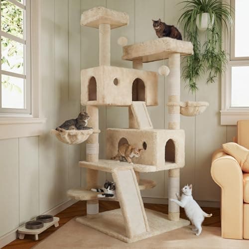 MUTICOR 66" Multi-Level Cat Tree Tower for Big Indoor Cats — Beige