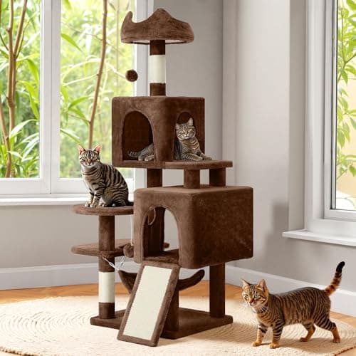 YITAHOME 75 inch Multi-Level Cat Tree with Condos, Scratching Posts, Hammocks, Pink — brown