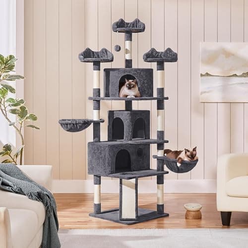 Yaheetech Large Cat Tree Tower, 76.5in Multi-Level Scratch & Play, Dark Gray