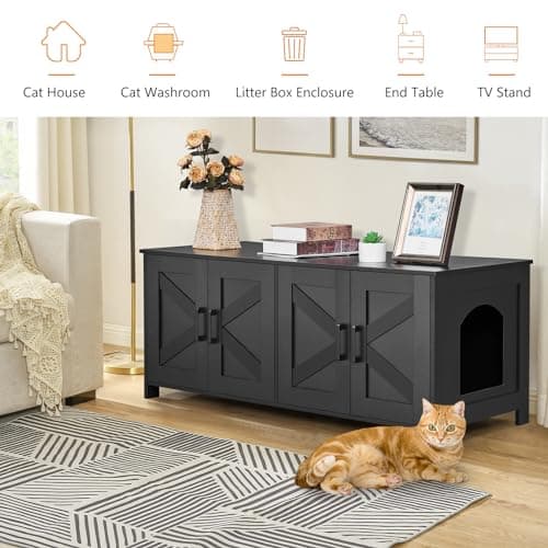Homedy 2 Cat Litter Box Enclosure, Hidden Double Room, Black