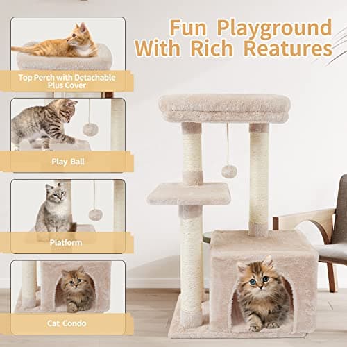 Beige Sisal Cat Tree withJump Platform and Scratching Posts