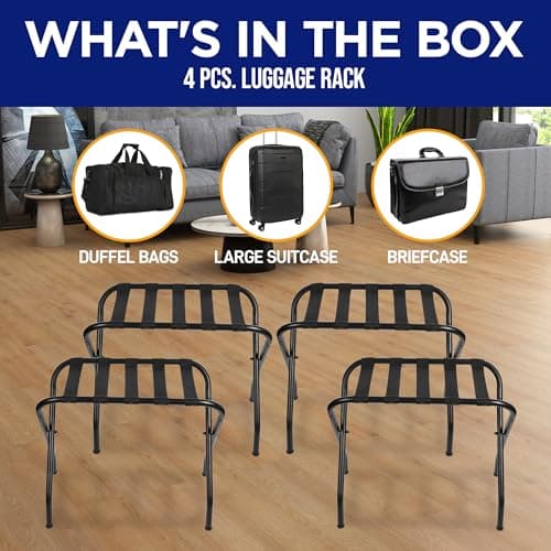 Black Metal Luggage Rack Set of 4 with Nylon Straps