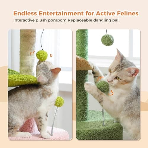PAWZ Small Cat Tree with Curved Perch & Scratching Post-Green