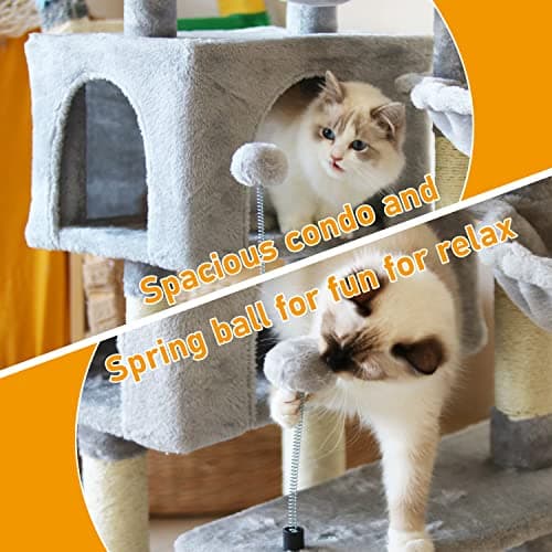 KIYUMI Multi-Level Cat Tree with Scratching Post & Hammock Grey