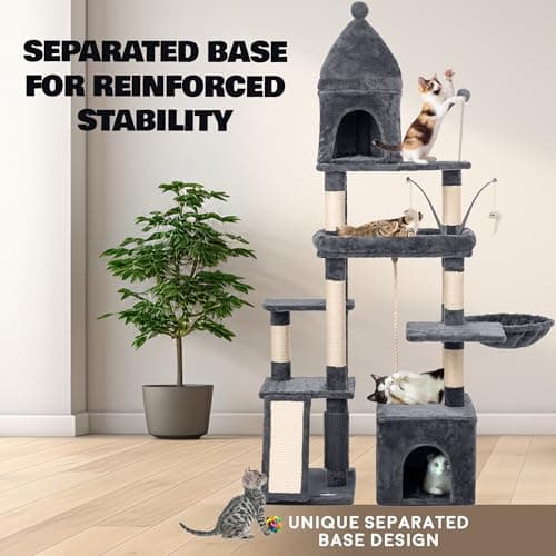 Large Cat Tree Tower, Scratching Post & Grooming Station, 72", Dark Grey
