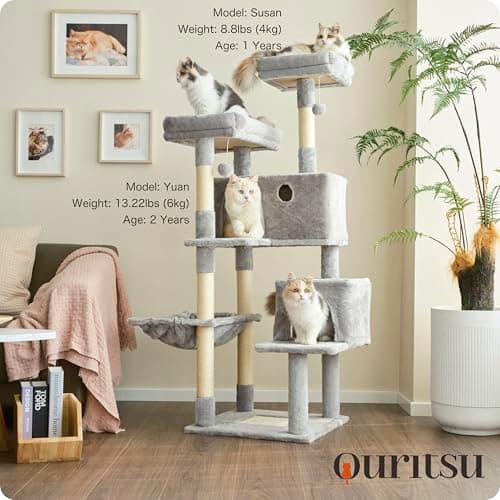 OURITSU 57 Inch Cat Tree, Large Cat Tower, Light Gray