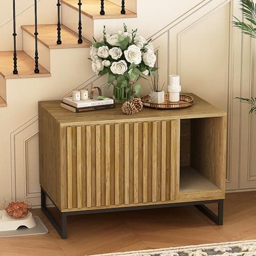 Modern Cat Litter Box Enclosure with Scratch Pad & Washroom (Natural)
