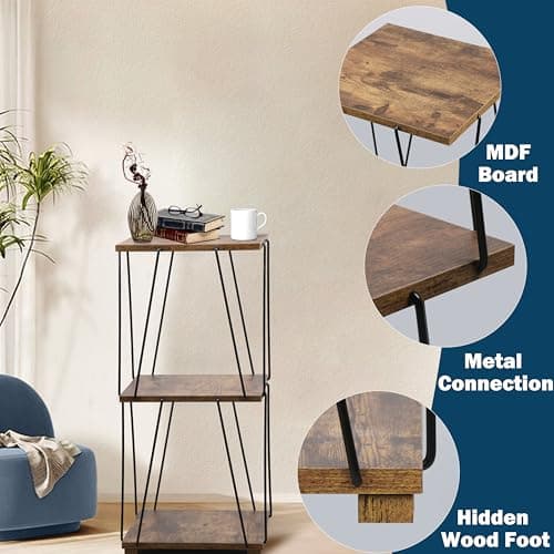 LOFTEY 28 Inch Industrial Brown Small End Table for Living Room